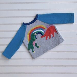 MINI BODEN VGUC Dinosaur Rainbow Applique Colorblock Raglan Long Sleeve Shirt